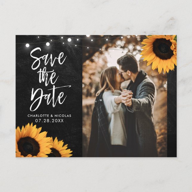 Carte Postale Tournesol Rustique Chalkboard Enregistrer La Date  (Devant)