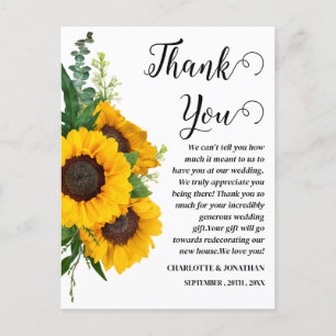 Carte Postale Tournesol rustique Mariage photo personnalisé Merc