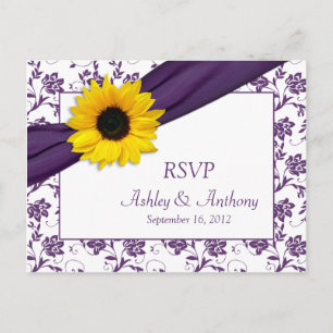 Carte postale Tournesol violet Mariage damassé RSV