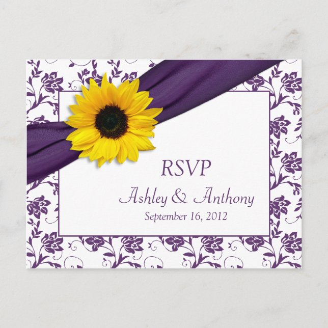 Carte postale Tournesol violet Mariage damassé RSV (Devant)