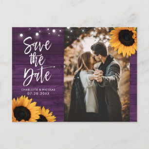 Carte Postale Tournesol violet rustique Photo Enregistrer la dat