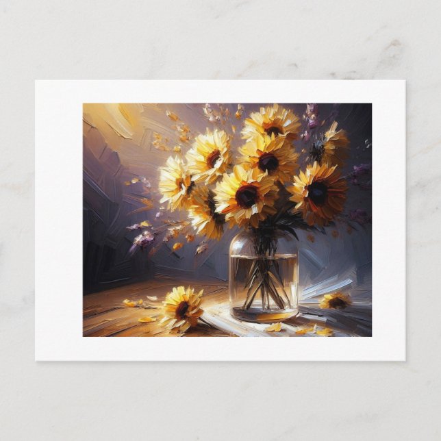 Carte Postale Tournesols à Vase, (Devant)