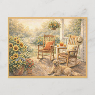 Carte Postale Tournesols d'août sur la véranda - Art floral aqua