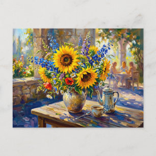 Carte Postale Tournesols Delphinium Allée de jardin