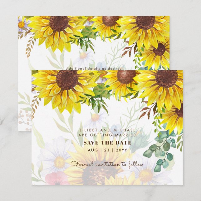 Carte Postale Tournesols Eucalyptus Feuillage de mariage SAUVEGA (Devant / Derrière)