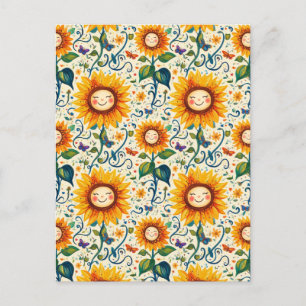 Carte Postale Tournesols heureux : motif de tournesol joyeux