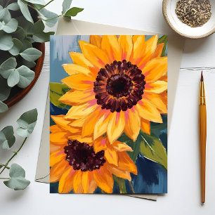 Carte Postale Tournesols jaunes   Peinture florale à l'aquarelle