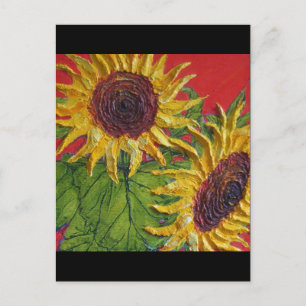 Carte Postale Tournesols jaunes sur rouge