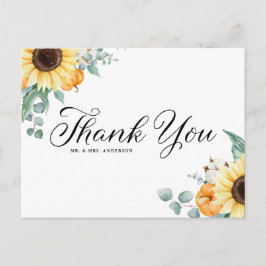 Carte Postale Tournesols rustiques et Citrouille Merci d'automne