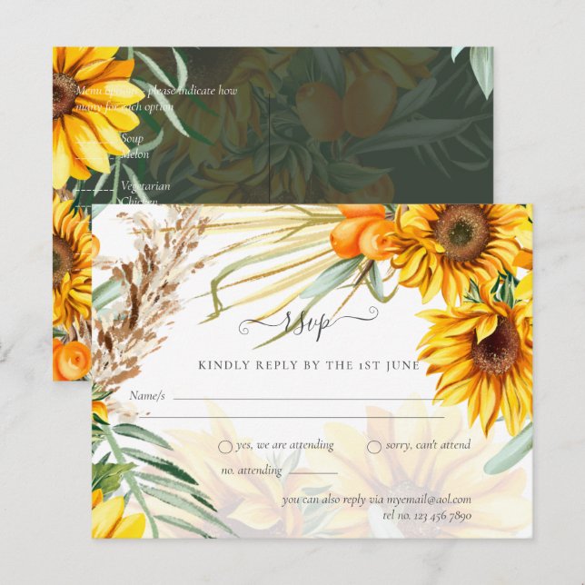 Carte Postale Tournesols Rustiques Pampas Mariage en herbe (Devant / Derrière)
