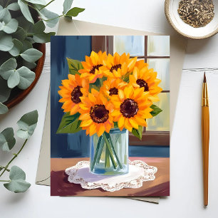Carte Postale Tournesols sereins   Aquarelle florale jaune