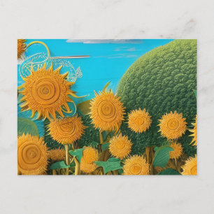 Carte Postale Tournesols surréalistes de laine 