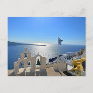 Carte Postale Tourterelle triple clocher Santorin Grèce Photogra