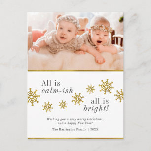 Carte Postale Tout Est Calme Gold Snowflakes Photo de Noël