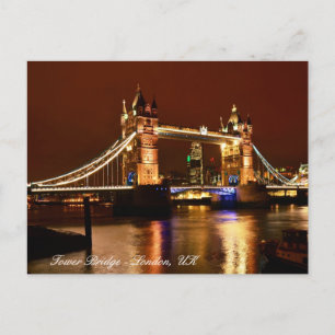 Carte Postale Tower Bridge, Londres à la nuit, Angleterre / amou