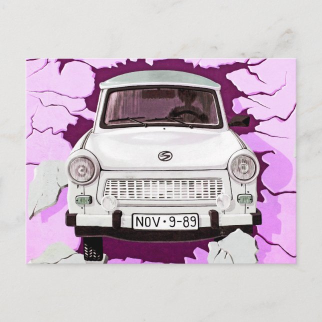 Carte Postale Trabing Car et Pink/Lilac Berlin Wall (Devant)