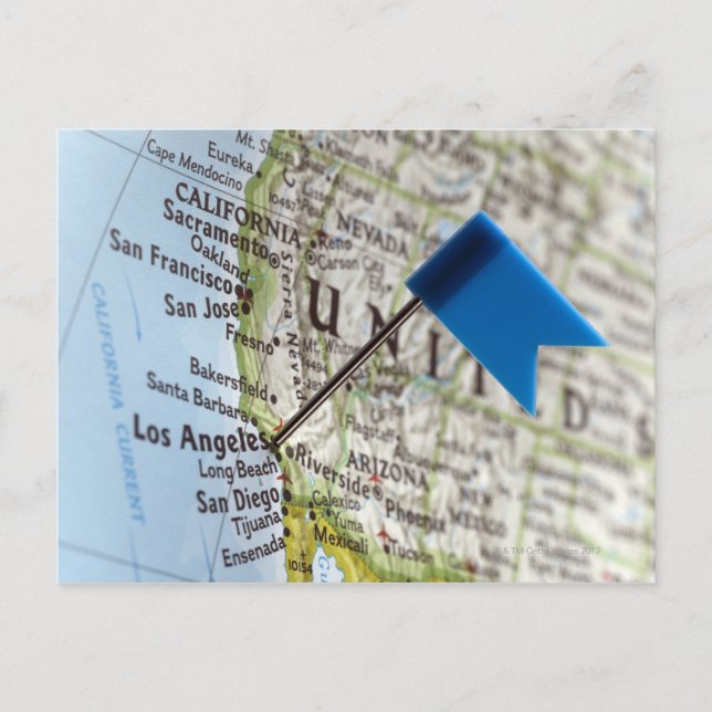 Carte Postale Tracez la goupille placée sur Los Angeles, la (Devant)