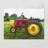 Tracteur agricole rouge et jaune