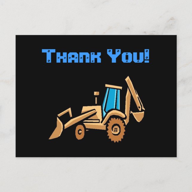 Carte Postale tracteur de construction, Merci d'anniversaire ! (Devant)
