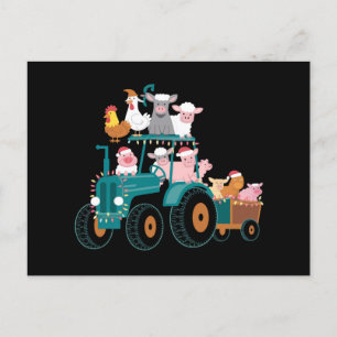Carte Postale Tracteur de Noël Ferme Funny Vacances