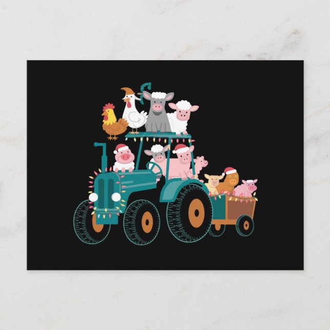 Carte Postale Tracteur de Noël Ferme Funny Vacances (Devant)
