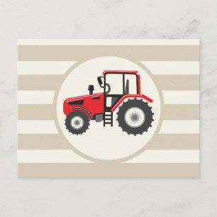Carte Postale Tracteur Red Farm sur Tan Stripes