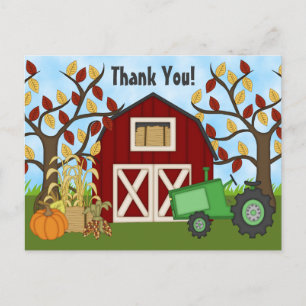Carte Postale Tracteur vert mignonne et grange Merci agricole d'