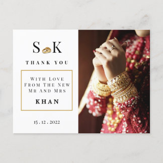 Carte Postale Traditionnel & Chic  Photo Mariage indien Merci