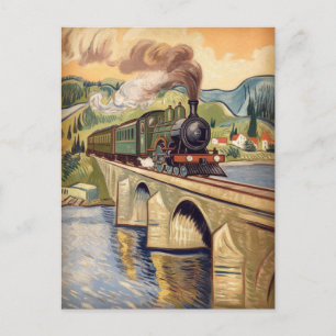 Carte Postale Train à vapeur ancien traversant un pont