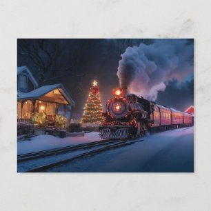 Carte Postale Train à vapeur traversant une ville de Noël