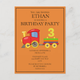 Carte Postale Train coloré sur l'anniversaire des 3 ans d'un enf