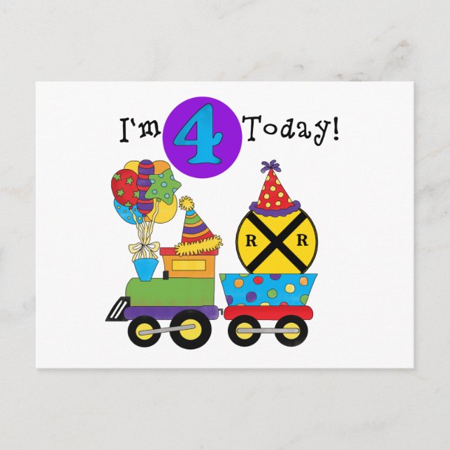 Carte Postale Train d'anniversaire 4e Anniversaire Tshirts et ca (Devant)