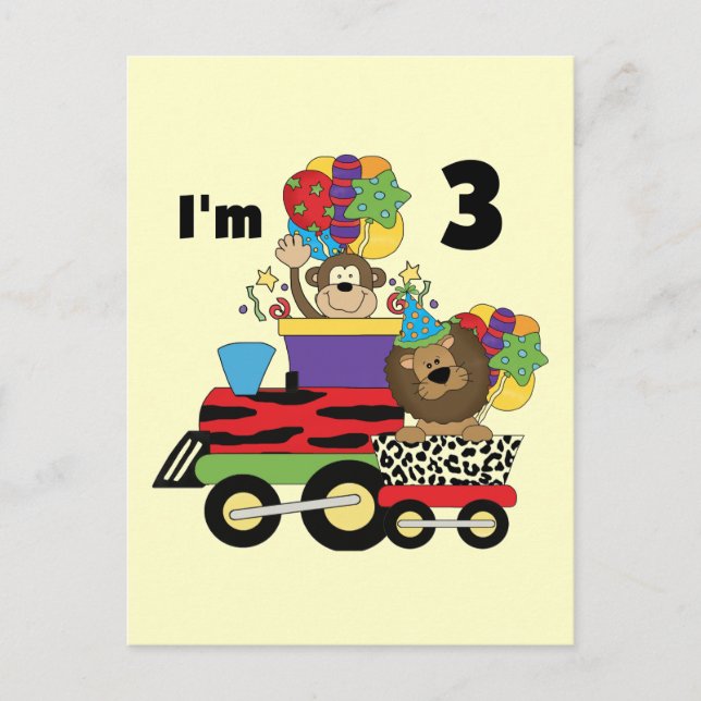 Carte Postale Train de la Jungle 3e Anniversaire Tshirts et cade (Devant)