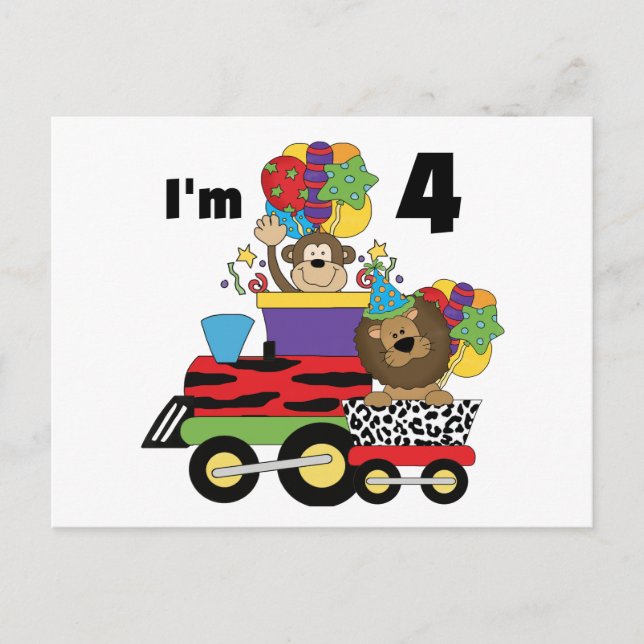 Carte Postale Train de la Jungle 4ème Anniversaire Tshirts et ca (Devant)