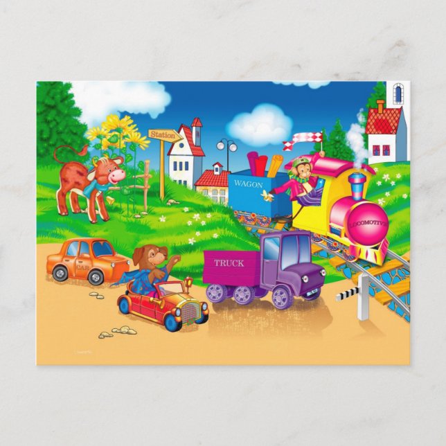 Carte Postale train et voiture (Devant)