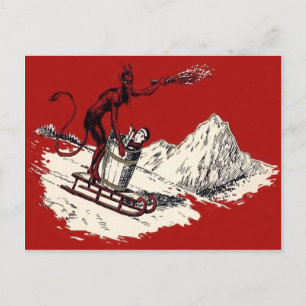 Carte Postale Traîneau rouge Krampus montagne Switch kidnappé