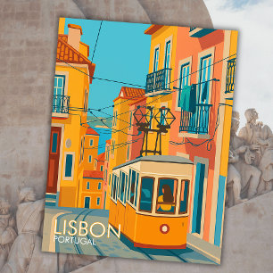 Carte Postale Tramway jaune Lisbonne Portugal Voyage Art Europe