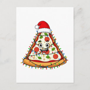 Carte Postale Tranche de pizza de Noël avec chapeau de Père Noël