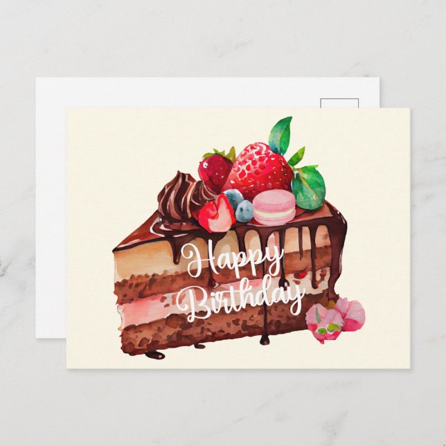 Carte Postale Tranches de gâteau au chocolat et à la fraise Joye (Devant / Derrière)