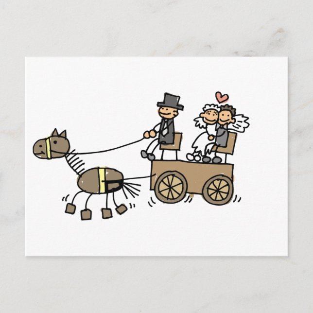 Carte Postale Transport De Cheval Dessiné Pour Mariages (Devant)