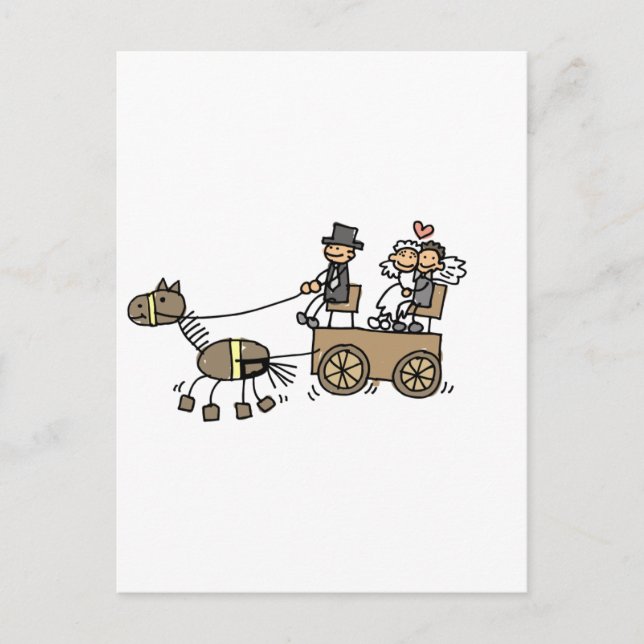 Carte Postale Transport De Cheval Dessiné Pour Mariages (Devant)