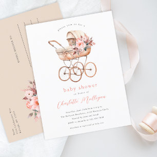 Carte Postale Transport vintage de bébés Baby shower neutre selo