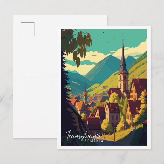 Carte Postale Transylvanie Roumanie illustration de voyage vinta (Devant / Derrière)