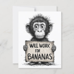 Carte Postale Travaillera pour les bananes - Croquis humoristiqu
