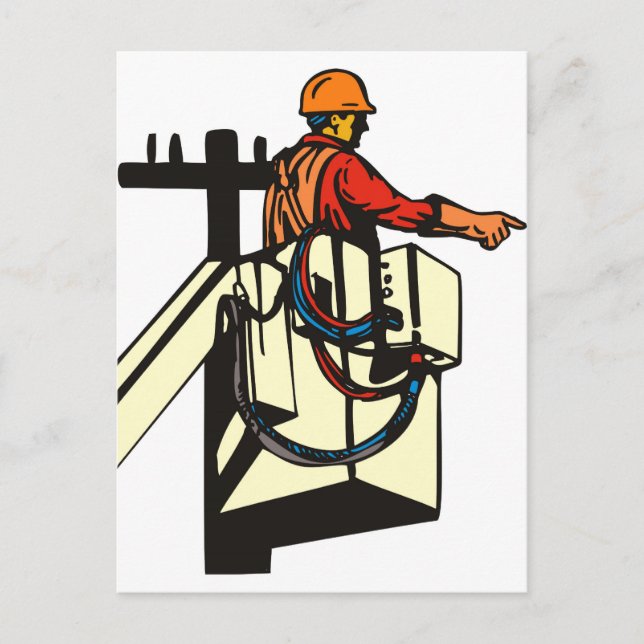 Carte Postale Travailleur électricien de la ligne électrique (Devant)