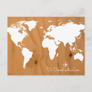 Carte Postale travel . white world map on wood