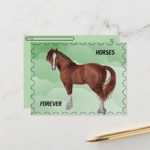 Carte Postale Traversée - Cheval Brown avec look Postage