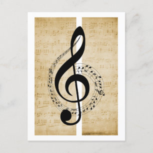 Carte Postale Treble Clef Staff Music Notes Partition Vintage
