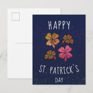 Carte Postale Trèfle chanceux rose Fête de la Saint-Patrick joye