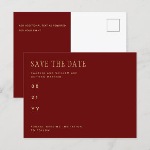 Carte Postale Trending Burgundy Gold Wedding SAVE THE DATE Postc